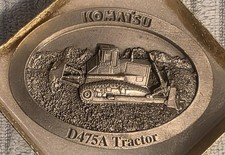 Vintage 1997 Metal Belt Buckle, Komatsu, D475A Tractor, Bulldozer, Construction