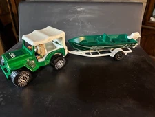 Mini Tonka / Play People:  Bass Beater Jeep, Trailer, & Fishing Boat w/ Figure