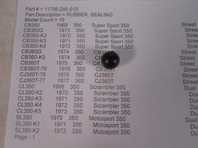 Honda, NOS, CB350, CJ360, CL350, SL350, Sealing Rubber, # 11796