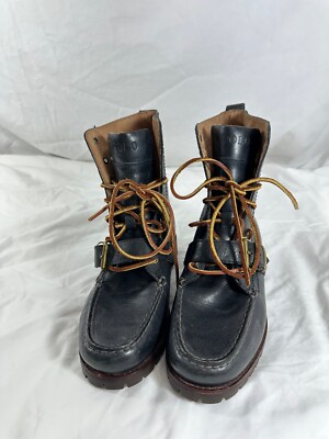 Vintage men POLO Country dark navy blue Ranger lace up buckle boots 7 Vintage men POLO Country dark navy blue Ranger lace up  main image 3