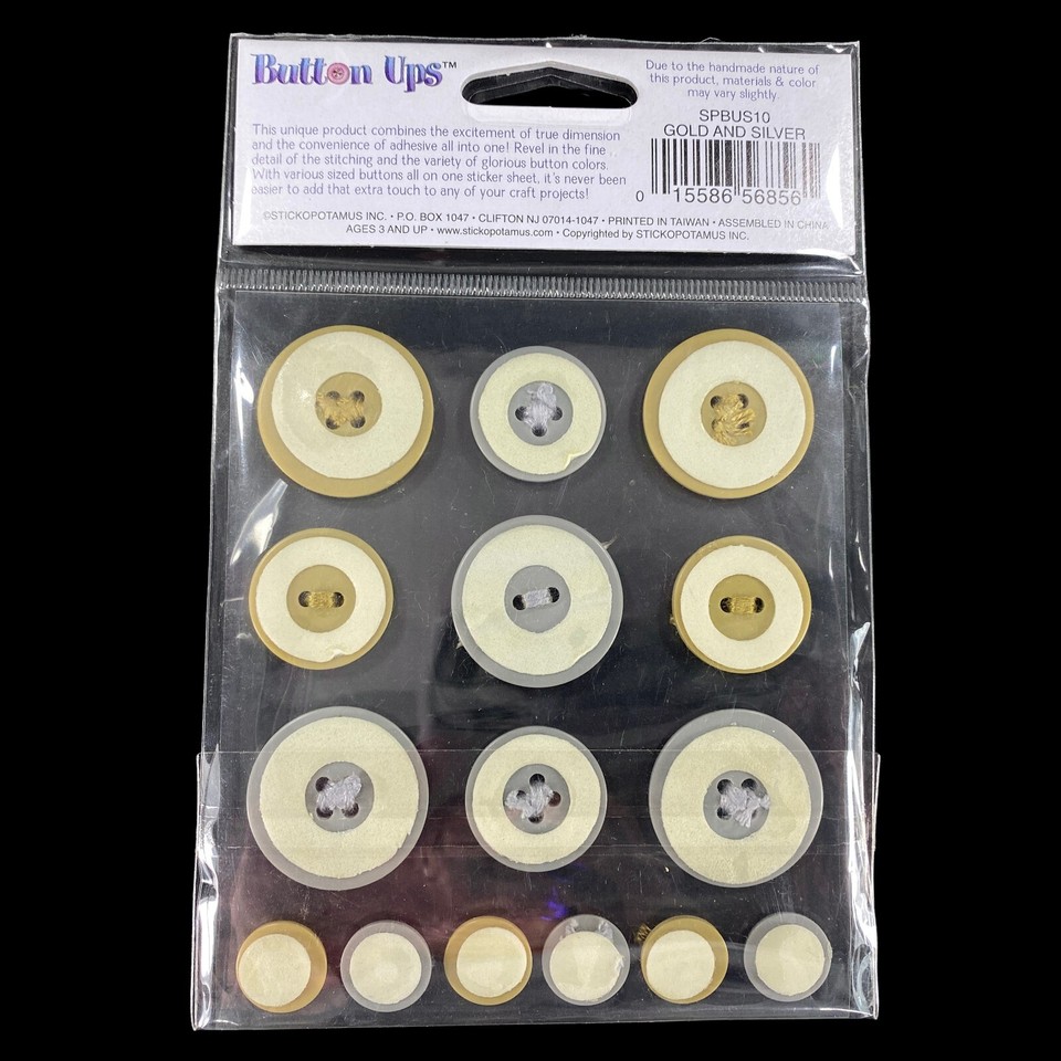 8 pks Sticko Button Photo Safe Adhesive GOLD & SILVER Buttons Scrapbook