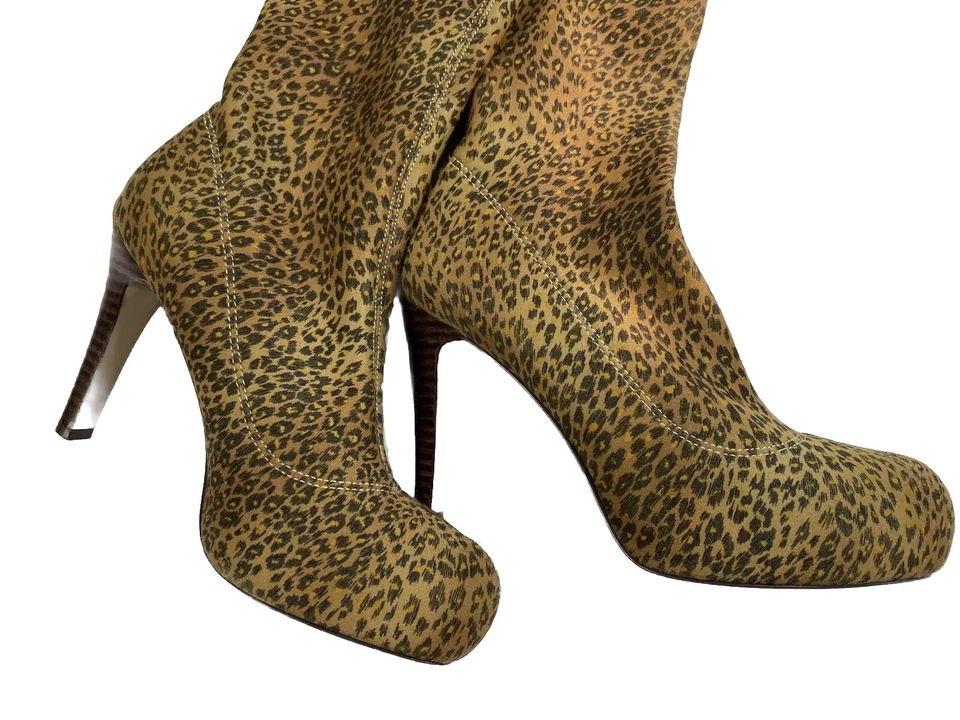 Martinez Valero Tela Leopardo Tacón Plataforma Moda Calcetín Bota Talla 6.5 Foto 2 de 4