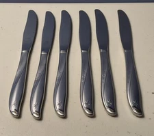 NEW Oneida Community TWIN STAR Knives Set of 6 MCM Stainless Flatware Starburst