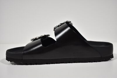 Manolo Blahnik Birkenstock Arizona Crystal Buckle Black Leather