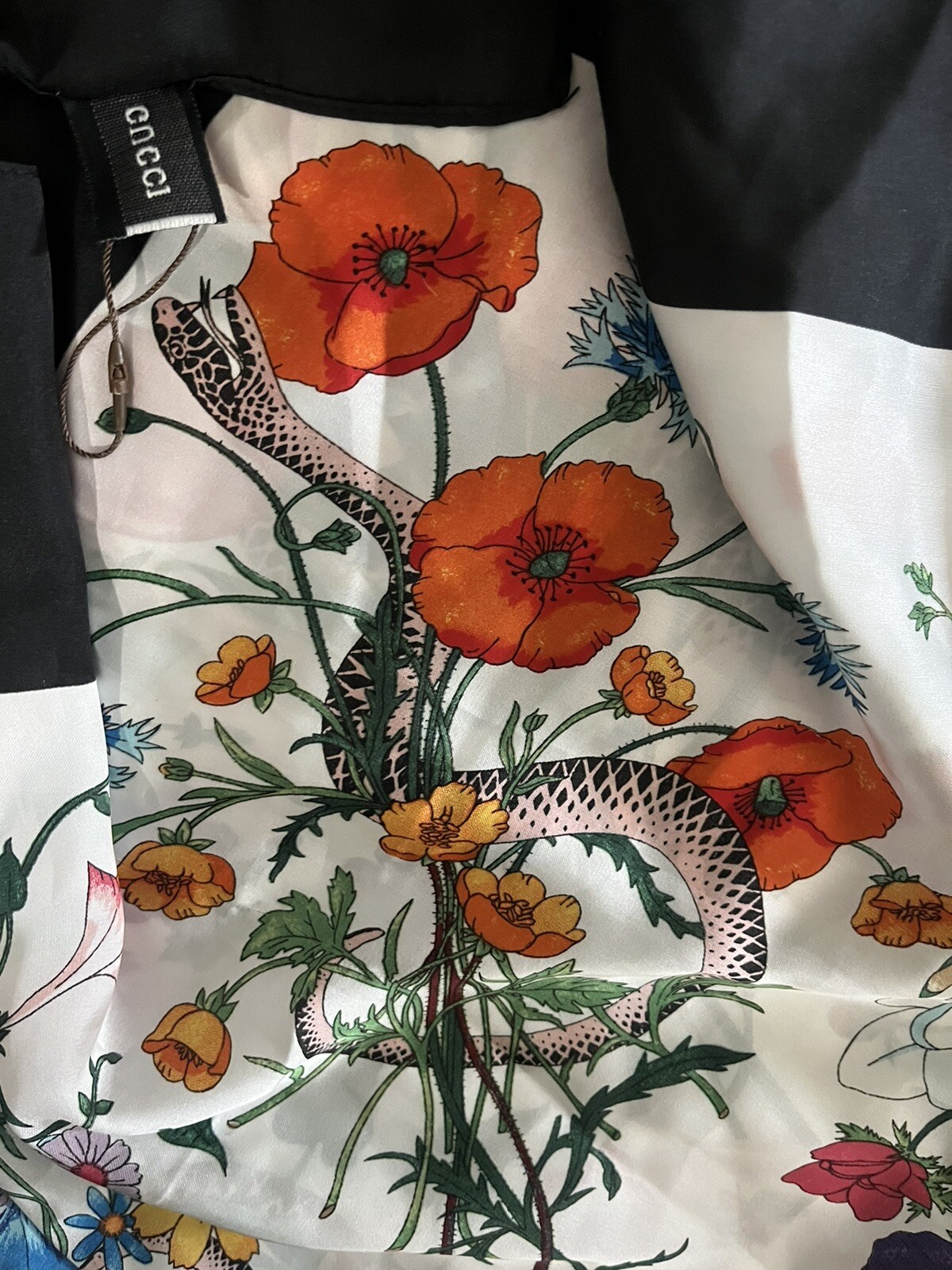 Gucci Flora Snake Print Silk Twill Scarf Gem