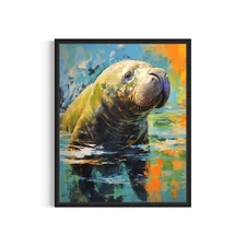 Manatee Animal Abstract Art Print Poster Wall Art Painting