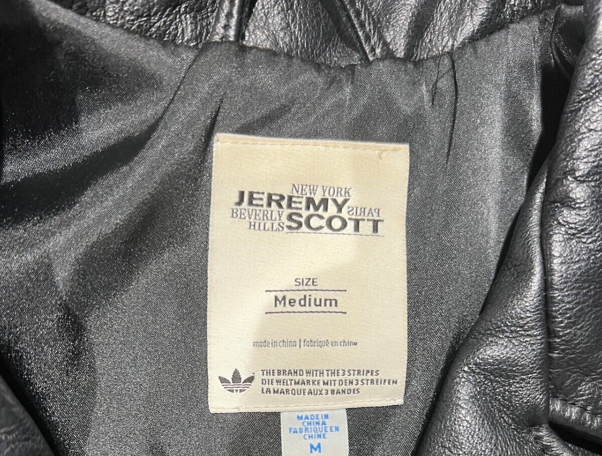 ADIDAS JEREMY SCOTT BLACK Leather Biker Motorcycle Jacket With