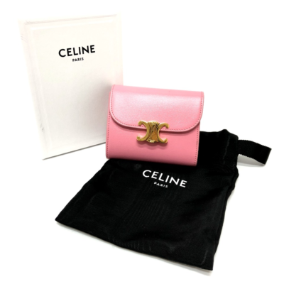 CELINE Triomphe Small wallet Trifold wallet Leather pink