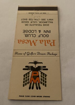 Vintage Matchbook Cover Matchcover Pala Mesa Golf Club Fallbrook CA