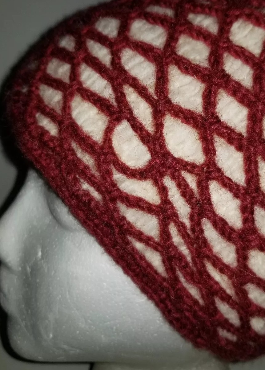 RUST RED wool knit Woven Net Florette Beanie Cap Hat. 20s Look | eBay