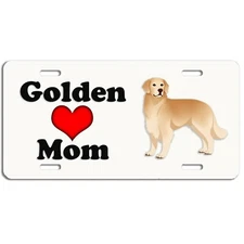 Golden retriever mom dog aluminum vanity  license plate car truck SUV tag white