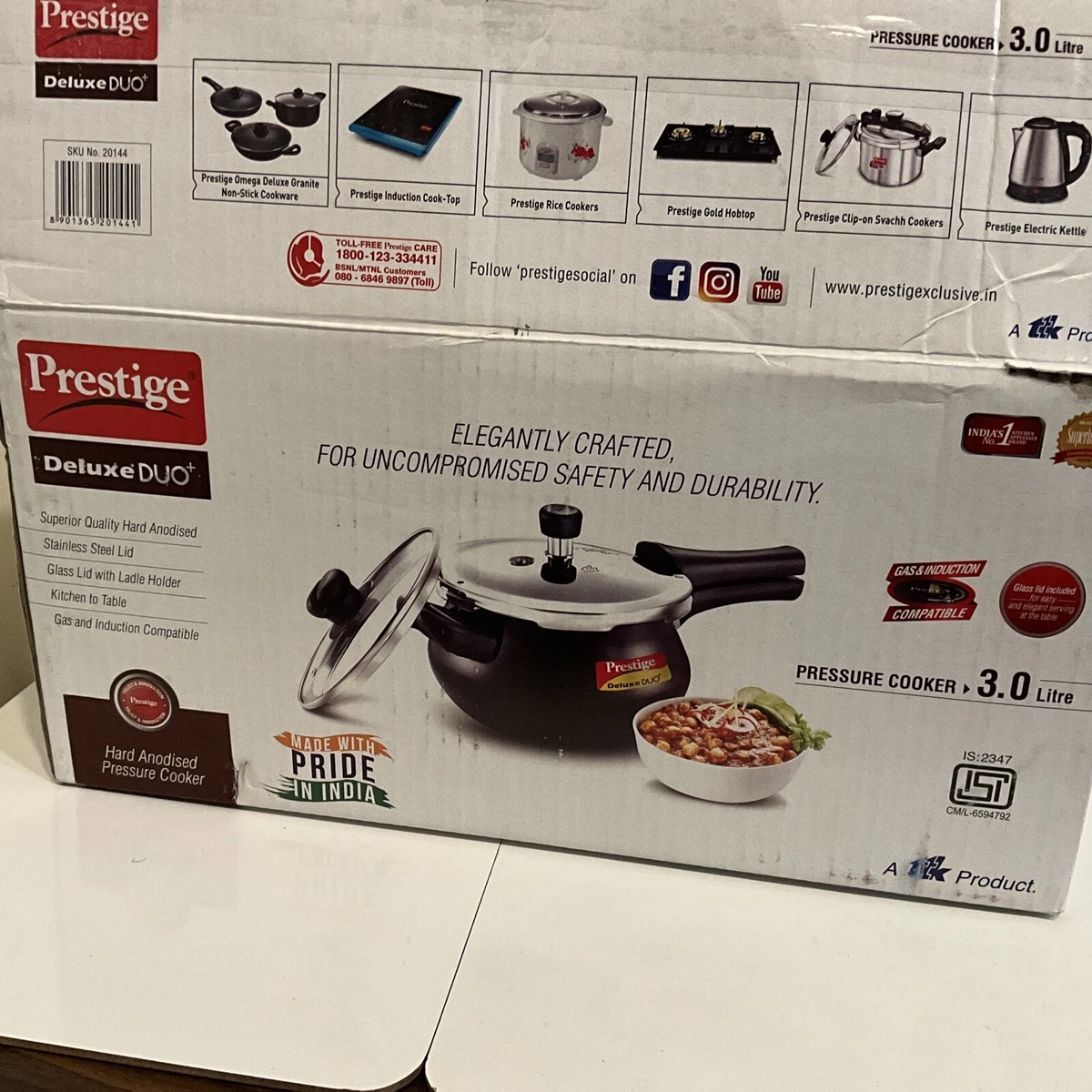 Prestige Deluxe Duo Plus Hard Anodised Handi Pressure Cooker 3.0 Liters Clean