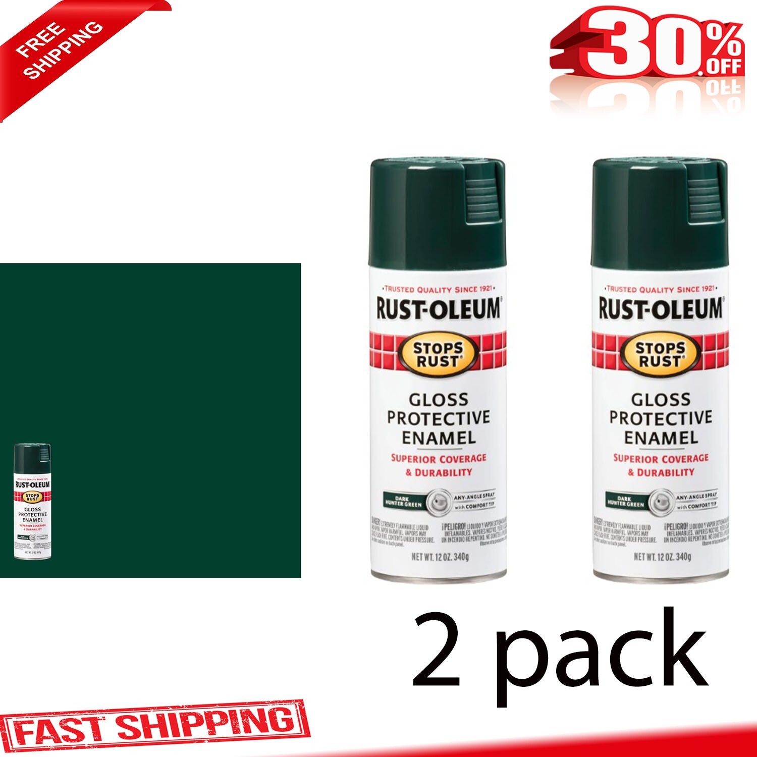 2-Pack Dark Hunter Green Stops Rust Gloss Enamel Spray Paint