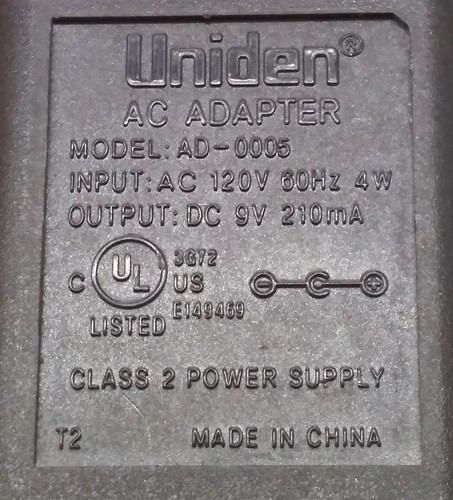 ⭐️⭐️⭐️⭐️⭐️ UNIDEN AD-0005 AC Power Supply Adapter for Uniden TCX905 - Picture 3 of 3