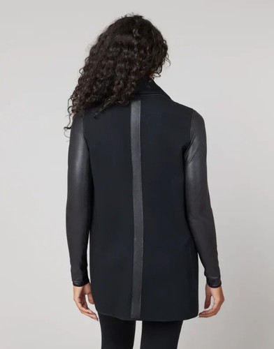 SPANX Jacke mit drapierter Vorderseite schwarz Ponte Kunstleder Größe XS neu mit Etikett - Bild 5 von 20
