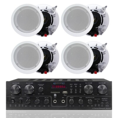 Bluetooth Receiver 4-Ch 1000 Watts with 4 QTY 5.25  Ceiling Frameless Speakers