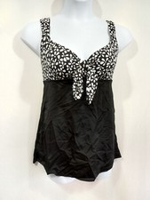 ROBBY LEN Size 10 One Piece Swimsuit Women Black White Skirt Built in Bra Modest