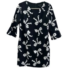 Banana Republic Factory Women's Black Bow Print Shift 3/4 Dress Sz 8