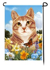 Summer Flowers Garden Flag - Orange and White Tuxedo Cat