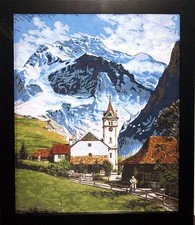 Framed paint by Number, well done, large 20" x 16" very cool Mountain Village