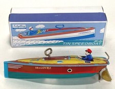 SCHYLLING/TIN SPEEDBOAT COLLECTABLE TIN WIND-UP SPEEDBOAT w/ BOX-Vtg 1996