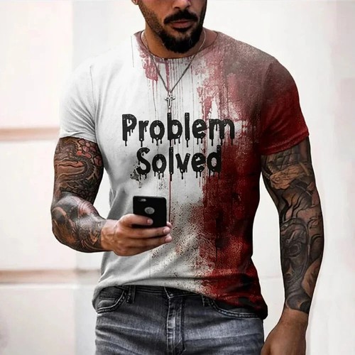 T-shirt uomo problema risolto stampa sanguinosa magliette moda orribile Halloween corta - Foto 9 di 31