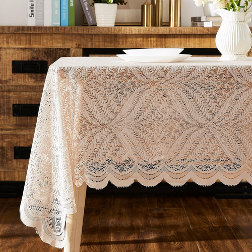Linen Gold Lace Rectangular Tablecloth 54 X 72 Inches for Farmhouse Kitchen