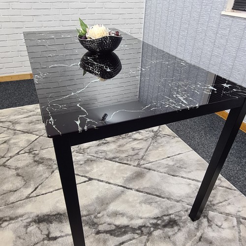 Black dining table set and 6 black chairs Marble Effect glass kitchen set of 6 - Picture 30 of 36