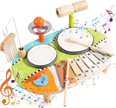 Kids Drum Set for Toddlers,Wooden Musical Instruments Baby Preschool Educational