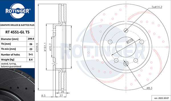 Rotinger 2X Bremsscheibe Vorne Ø300 Mm Gelocht BelüFtet FüR Opel Astra J P10-image