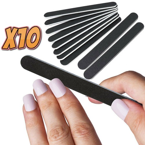 10 Stück Profi Nagelfeilen 100/180 Doppelseitige Feile Gerade Körnung Schwarz-. - Picture 6 of 12