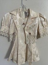 2pc Dimples Girls 5 Pale Pink Brocade French Lace Trim Dress USA Vtg Victorian