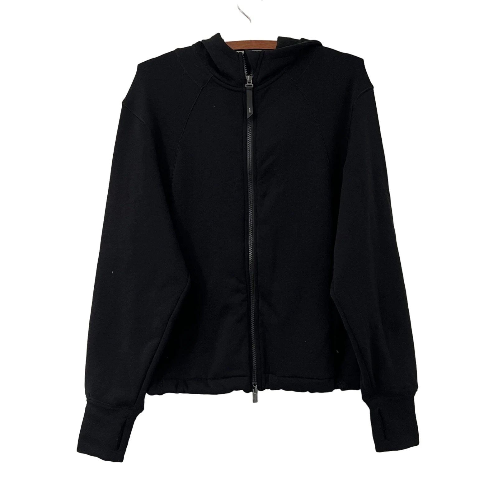 Athleta Black Fleece Lined 2 Way Full Zip Soft Hoodie Sweater Womens Size XS