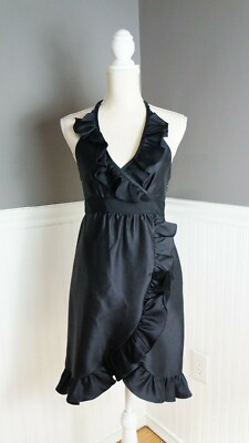 Tibi Black Draped Halter Top Dress Size 4 Wool Silk Blend