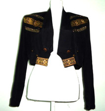 Vtg 80s NEW ERA Made In USA Mens Black Gold Blazer Embroidered Size-S