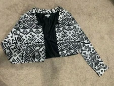 Charming Charlie  Cropped Blazer Size Medium Black White Tribal Boho 