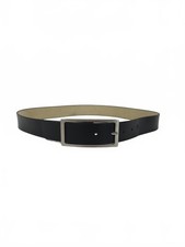 Classic Black Leather Belt features a Minimalist Rectangular Silver Buckle