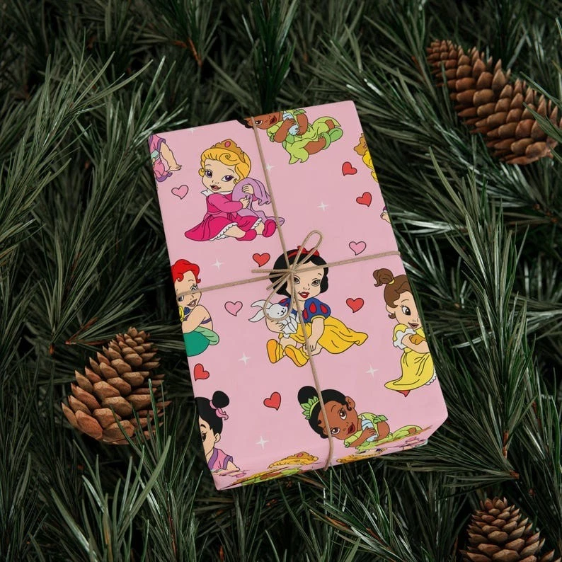 Pink Fairytale Princess Wrapping Paper, Cute Christmas Gift Wrap for Girls - Image 2 of 4