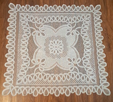 White Lace Square Tablecloth Centerpiece Floral Scroll Country Cottage 37"