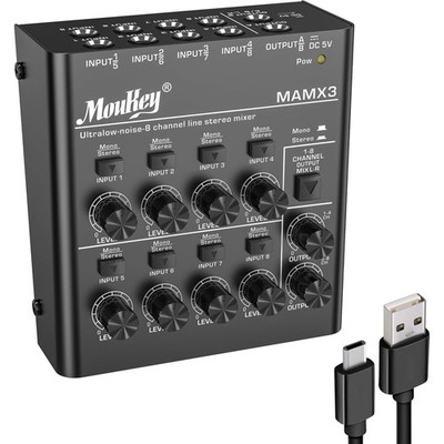 Audio Mixer DC 5V 8 Channel Stereo Line Mixer for Small Clubs Audio Mixing