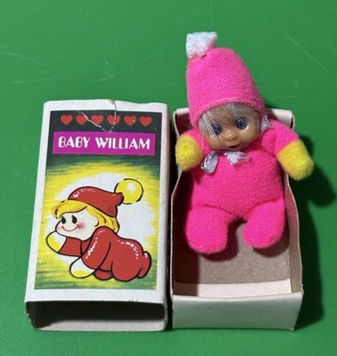 Vintage Matchbox Baby William Beanie doll Pink outfit open mouth 1970's 8cm