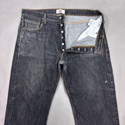 Levis 501 Jeans Mens 36x28 Black Faded Pant Button Fly Big E Modern (Tag38x30)