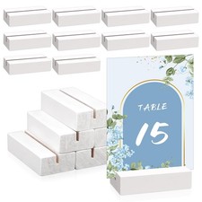 ISUSSER 15 Pieces White Wood Table Number Stands Wood Place Card Holders Pict...