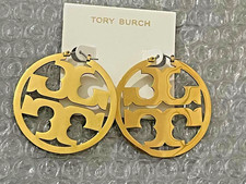HOT Tory Burch Oversized Round Logo Earrings Bright Gold Bold NEW