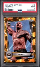 2025 TOPPS CHROME SAPPHIRE ED WWE GOLD #10 THE ROCK 45/50 PSA 9