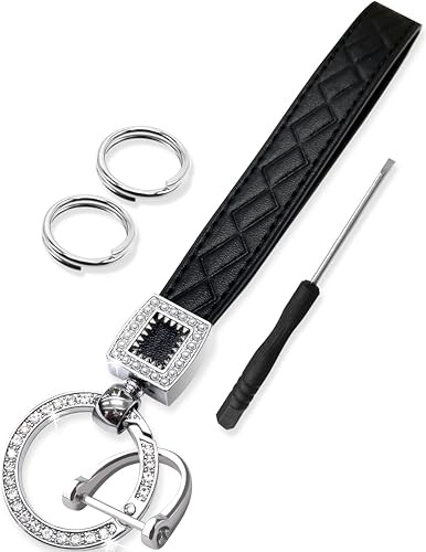 Rhinestone Ring Carabiner Keychain Wristlet in Black & Silver for Women