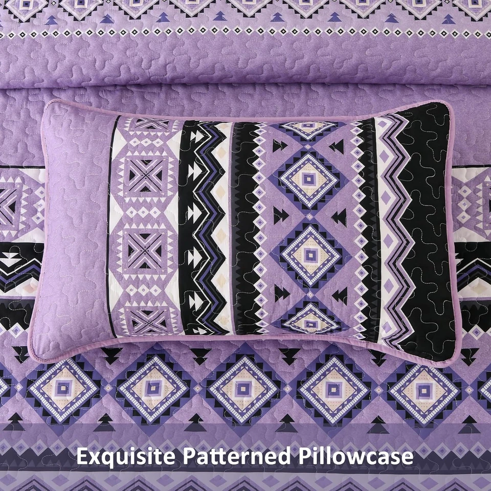 Juego de colcha boho púrpura 3 piezas Queen con 2 fundas de almohada 96x90 Foto 4 de 4