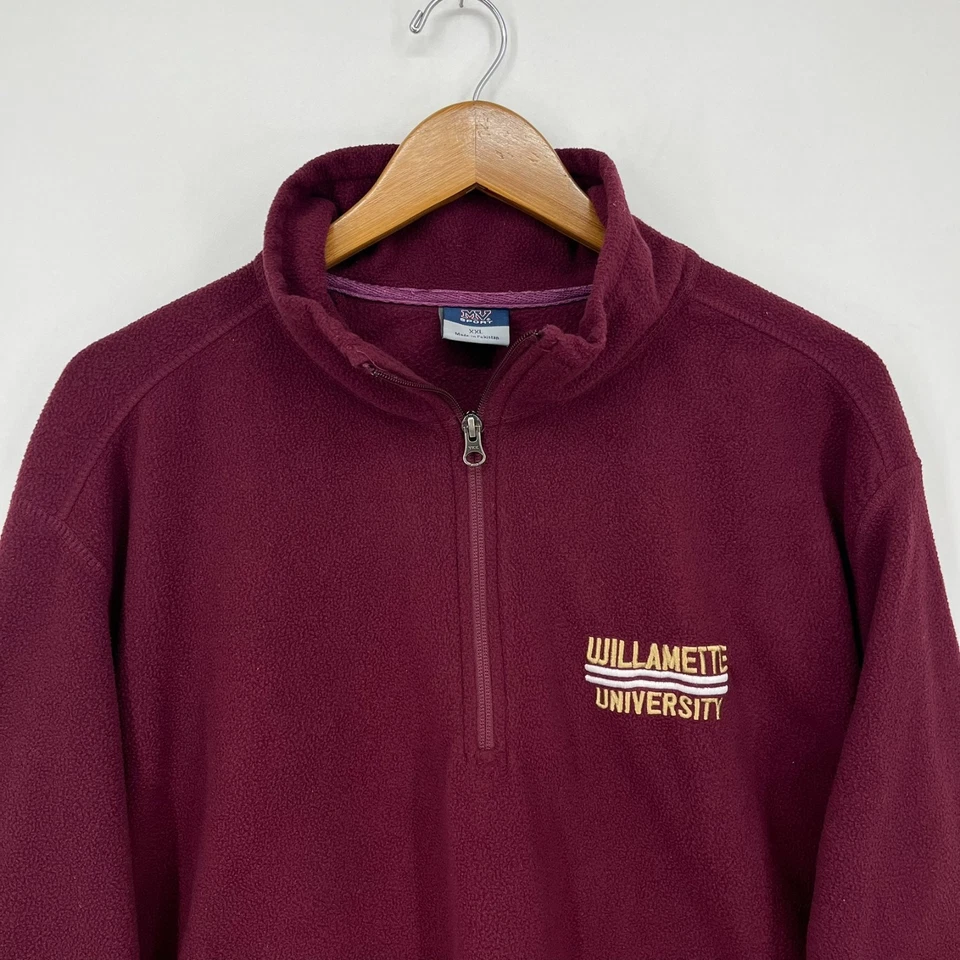 Willamette University Fleece Sweatshirt Men's 2XL Red Maroon 1/4 Zip MV Sport  - Image 2 of 4