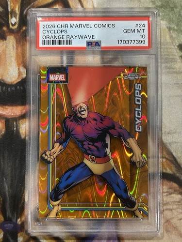 2026 Topps Chrome Marvel Cyclops #024 Orange Ray Wave /25 Bookend - PSA ...