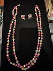 Vintage Double Strand Pink Purple & Clear Beaded Necklace with Pierced Earrings — photo 1